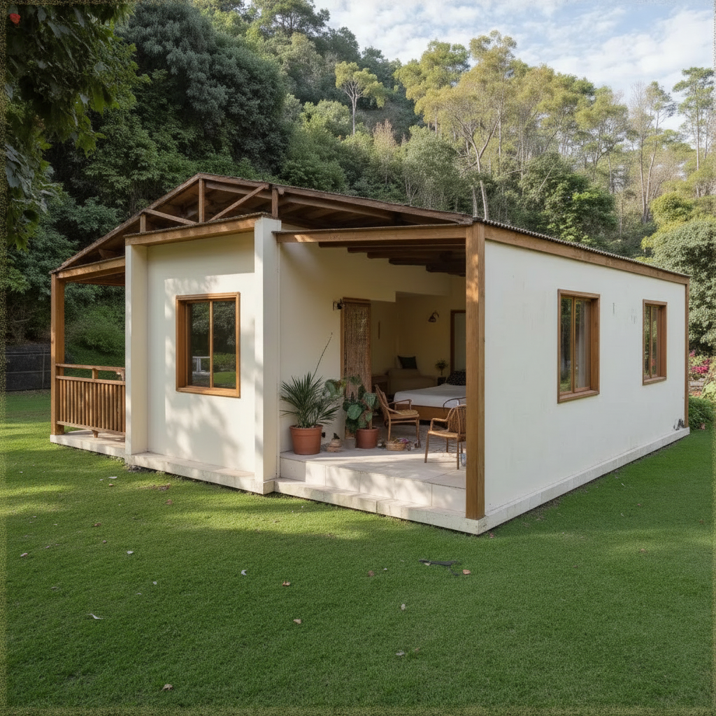 Kobis Haven Pre-Foldable 20ft & 40ft Prefabricated Mobile Expandable Collapsible Container House | Modern Prefab Villa with Timber Deck, Porch & Pergola