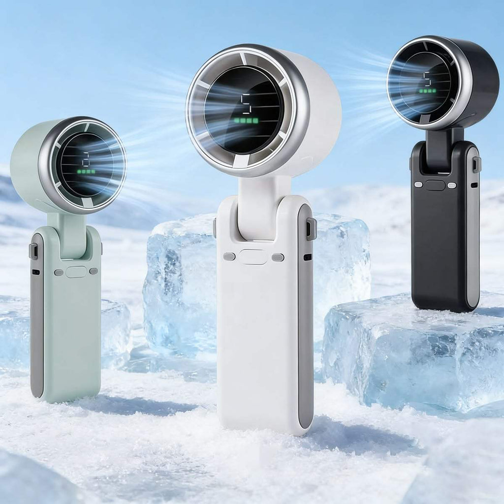 5000mAh rechargeable portable fan with 5 speeds, foldable design, and LED display