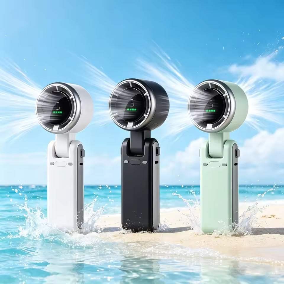 5000mAh rechargeable portable fan with 5 speeds, foldable design, and LED display