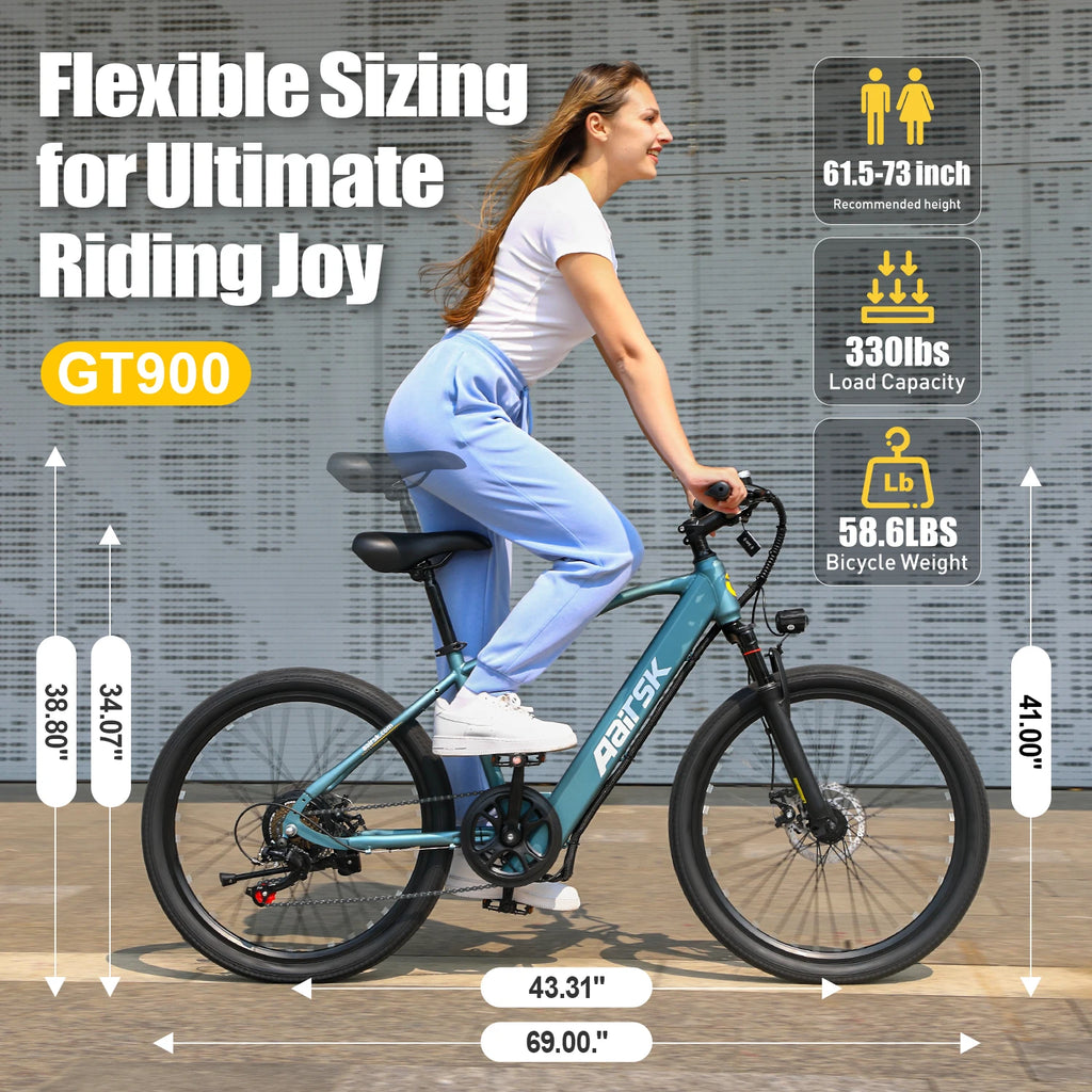 Aairsk Electric Bike GT900, Dual Suspension 21 Speeds 36V 13AH Battery, with NFC UnLock, Range from 40 to 60 km, Mountain Biking for Adults, 250W Engine, Maximum Speed 25 Km/h.
