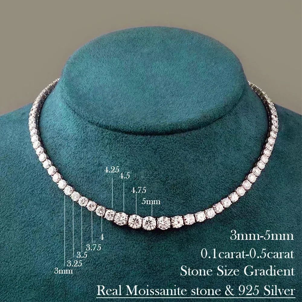 Moissanite Diamond Gradient Tennis Riviera Necklace (S925 Sterling Silver)