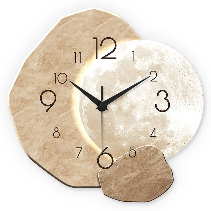 Modern Simple Silent Wall Clock | Moon Design Bamboo & Wooden Quartz Clock