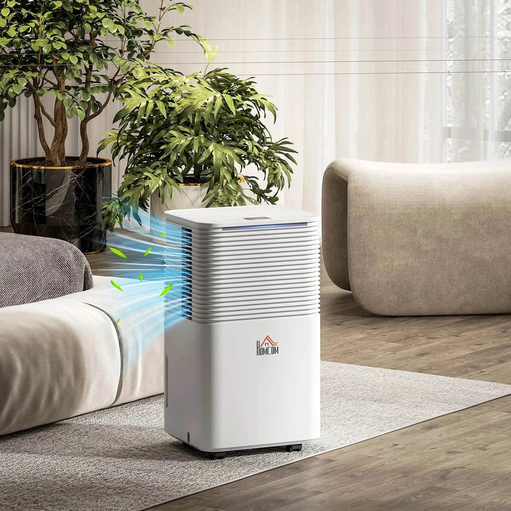 HOMCOM 10L Portable Quiet Dehumidifier compact unit with LED display and wheels for home use