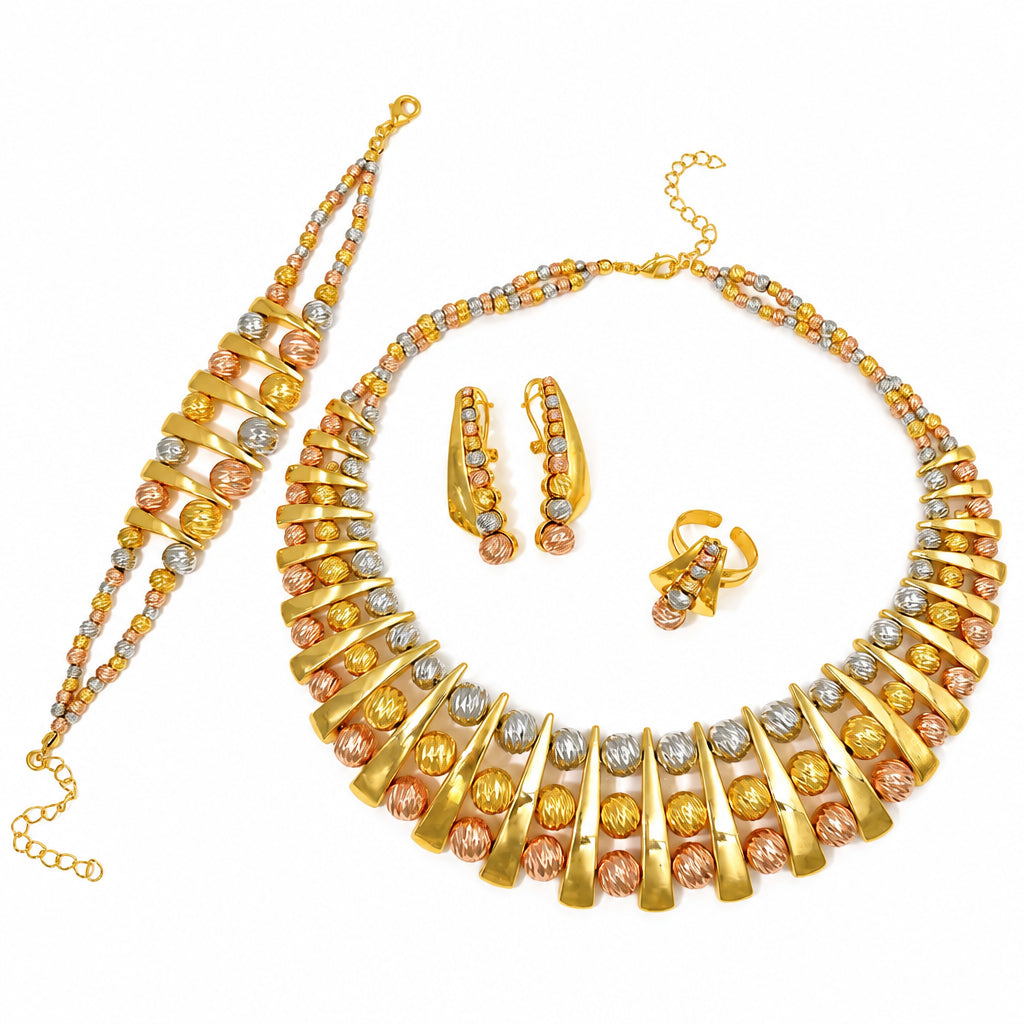 GZJPEI Gorgeous Three-Tone Luxury 4-Piece Jewelry Set