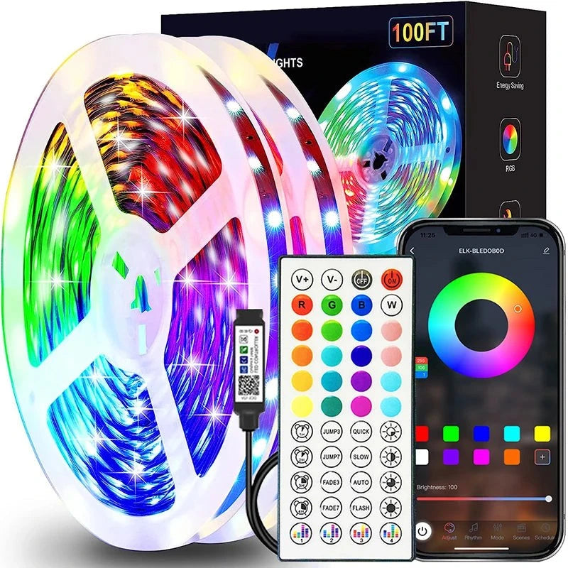 Smart RGB LED Strip Lights (1–40M) – App-Controlled Ambient Room Lighting