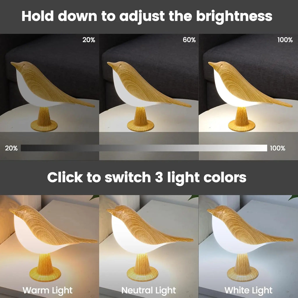 Art Deco LED Touch-Control Bird Lamp | 3-Level Dimmable Cordless Night Light