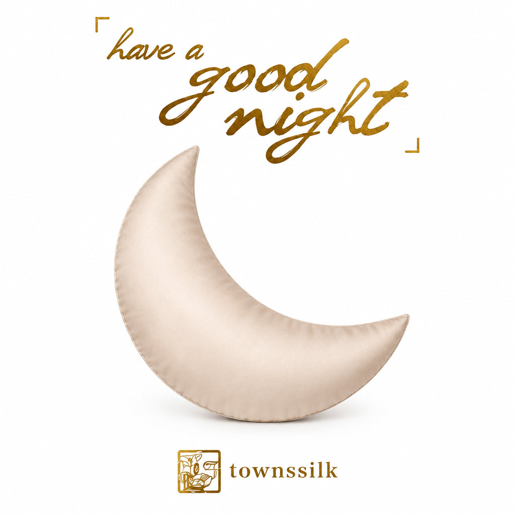 Crescent moon with 'Have a good night' text on a white background, Townsilk logo.