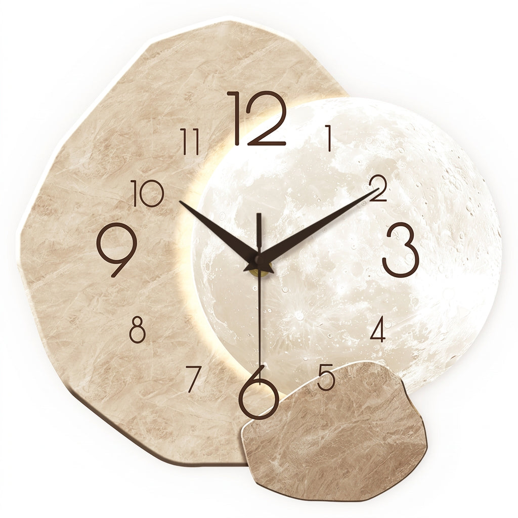 Round stone-style clock with a white background