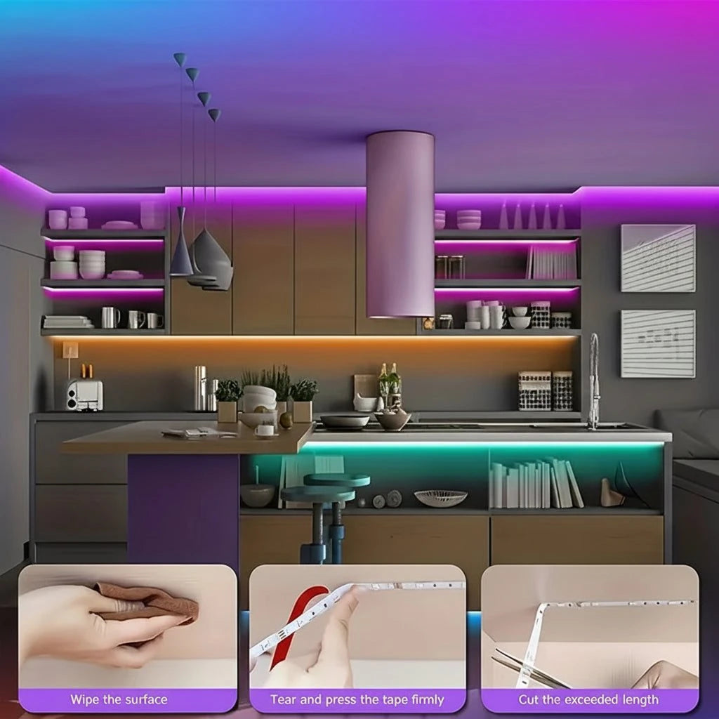 Smart RGB LED Strip Lights (1–40M) – App-Controlled Ambient Room Lighting