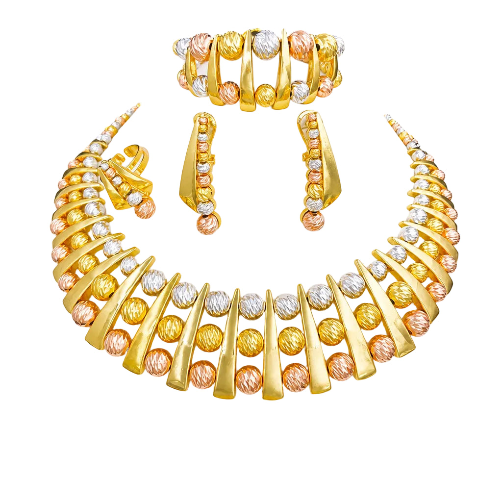GZJPEI Gorgeous Three-Tone Luxury 4-Piece Jewelry Set