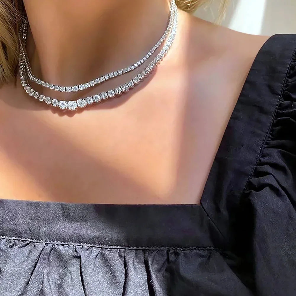 Moissanite Diamond Gradient Tennis Riviera Necklace (S925 Sterling Silver)