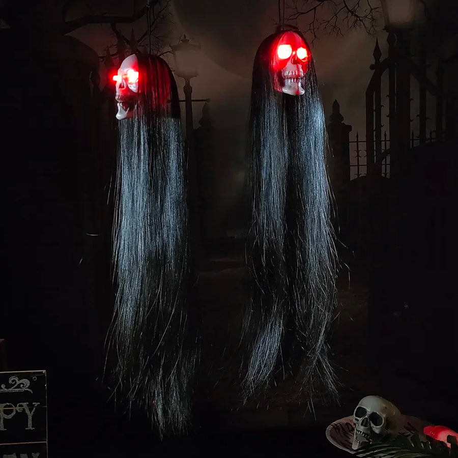 Halloween Hanging Ghost Skeleton LED Light Long Hair Horror Decoration