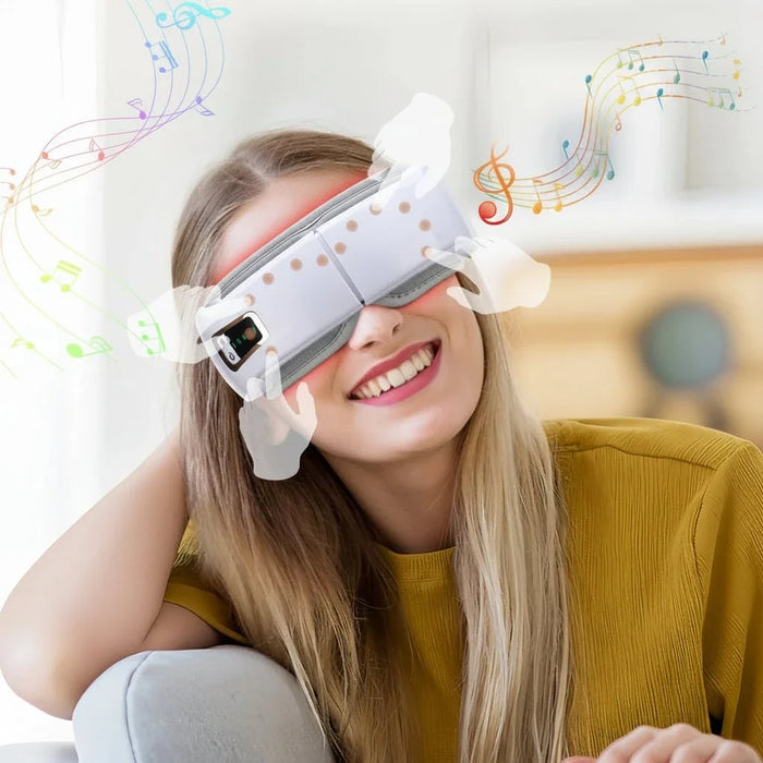 Smart Eye Massager foldable sleep mask with heat, air pressure, and Bluetooth speakers for relaxation