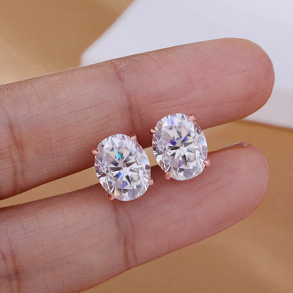 ROBUKF Oval Cut Moissanite Stud Earrings (925 Sterling Silver)