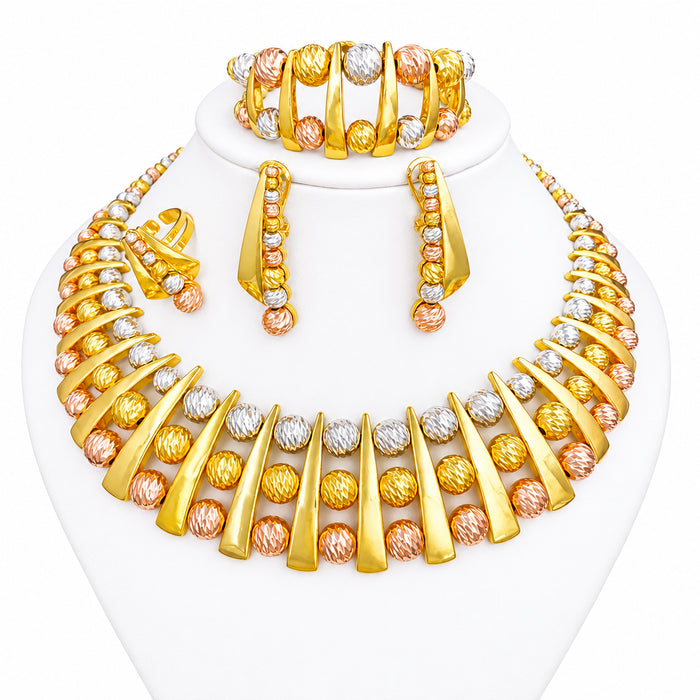 GZJPEI Gorgeous Three-Tone Luxury 4-Piece Jewelry Set