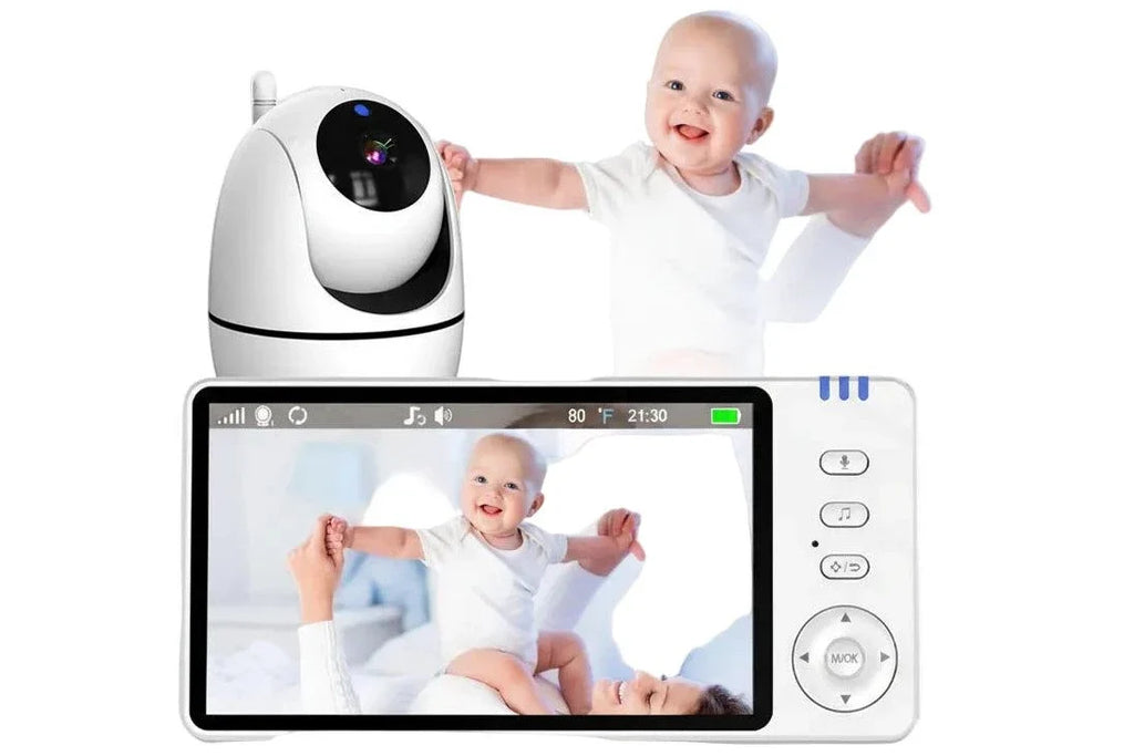 5-inch smart baby monitor with camera, pan-tilt-zoom, temperature sensor, and night vision.