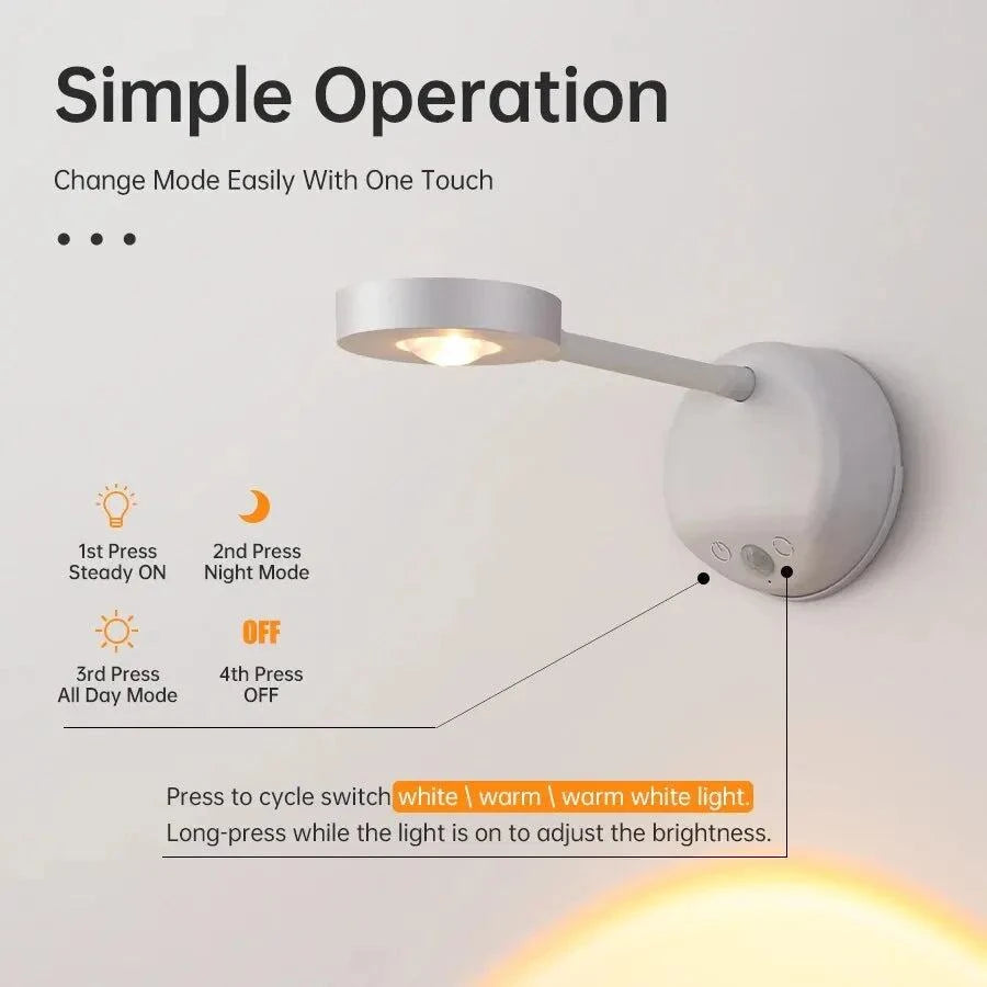 Wireless Motion Sensor Wall Light – Rechargeable LED Night Light with Auto On/Off