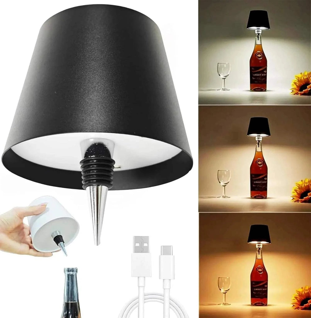 Rechargeable Wine Bottle LED Lamp - Cordless Touch Dimming Table Light with Type-C Charging
