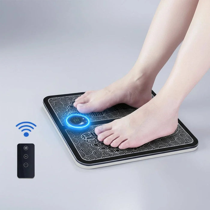 Portable EMS foot massager mat with heat and dual pads for home relaxation