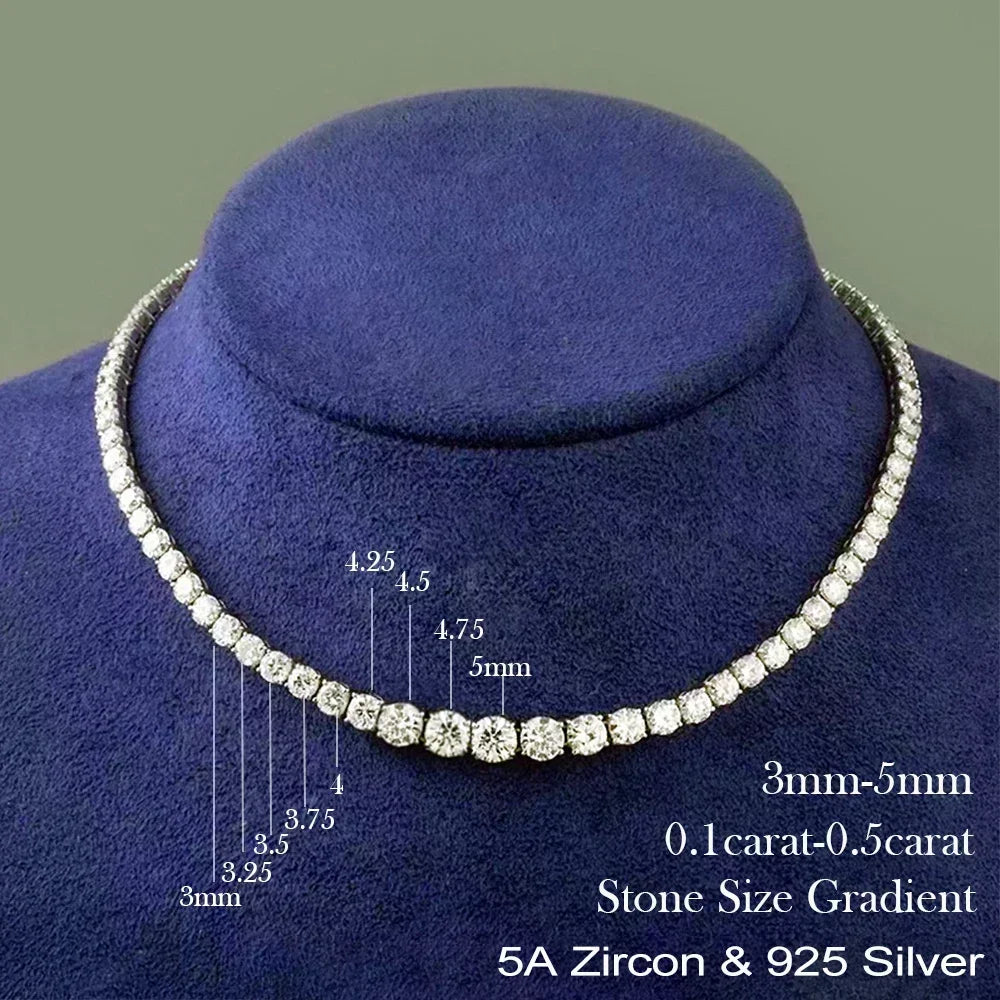 Moissanite Diamond Gradient Tennis Riviera Necklace (S925 Sterling Silver)