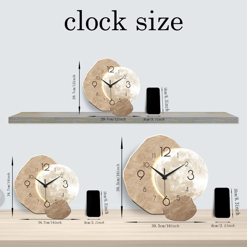 Modern Simple Silent Wall Clock | Moon Design Bamboo & Wooden Quartz Clock