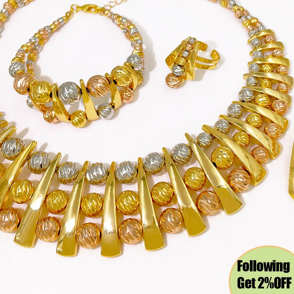 GZJPEI Gorgeous Three-Tone Luxury 4-Piece Jewelry Set