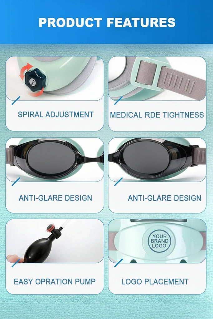 Product features with labels on a blue background