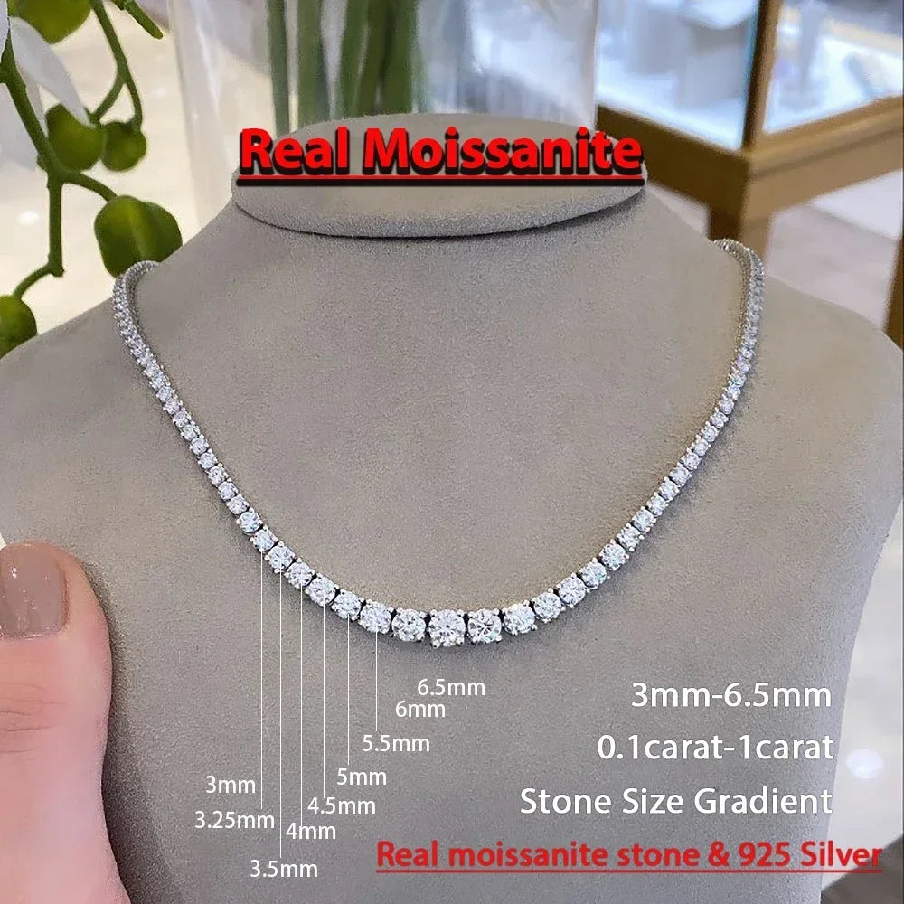 Moissanite Diamond Gradient Tennis Riviera Necklace (S925 Sterling Silver)