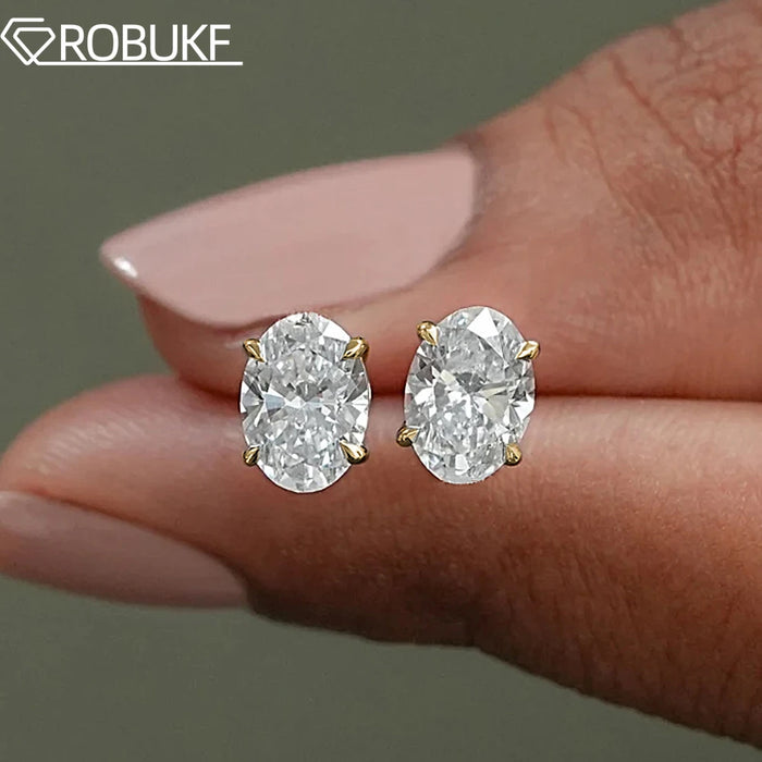ROBUKF Oval Cut Moissanite Stud Earrings (925 Sterling Silver)