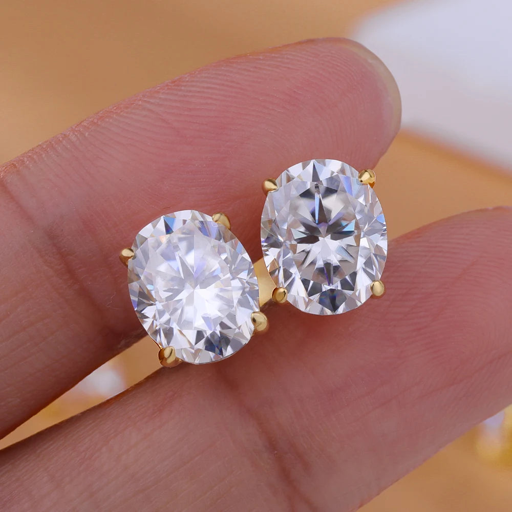ROBUKF Oval Cut Moissanite Stud Earrings (925 Sterling Silver)