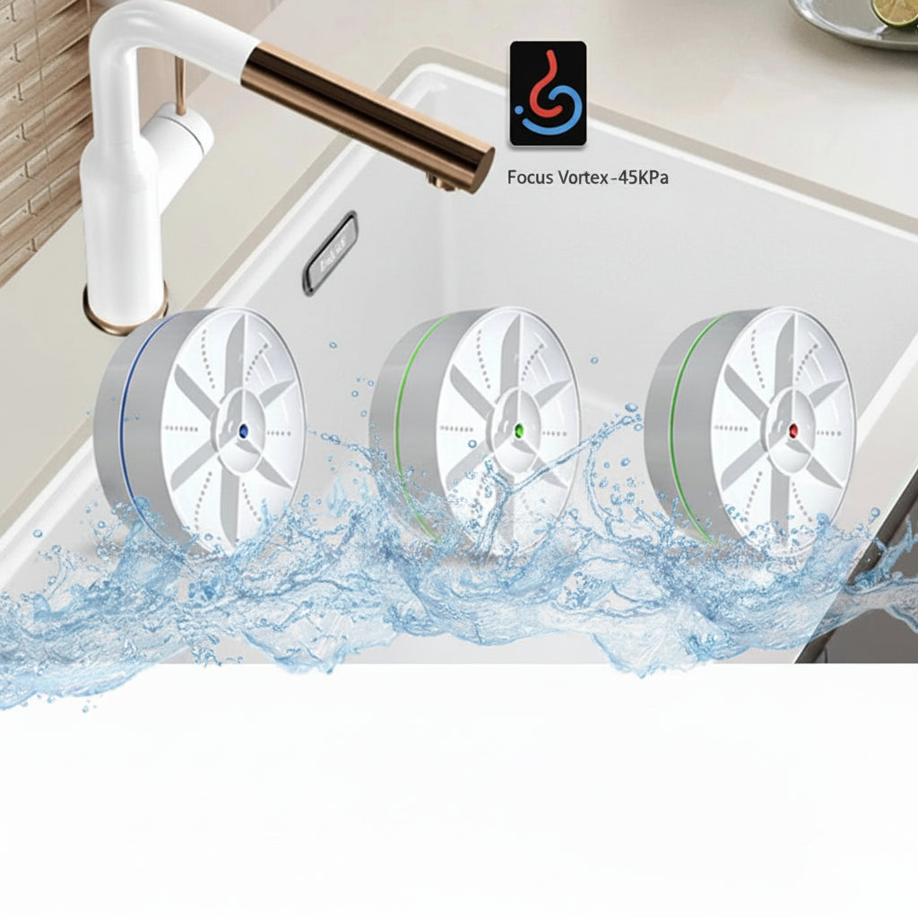 Dishwasher with three spray heads and a slogan about exploring new ways of washing dishes.
