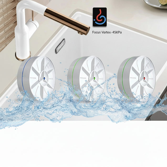 Dishwasher with three spray heads and a slogan about exploring new ways of washing dishes.