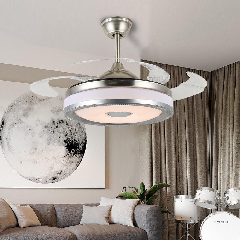 Modern Crystal Ceiling Fan with Retractable Blades – APP & Remote Control LED Lightn