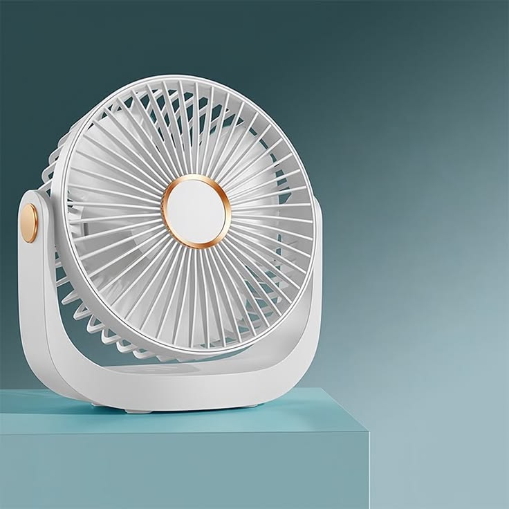 Rechargeable portable camping fan with 3-in-1 desktop, standing, and ceiling modes and built-in LED light